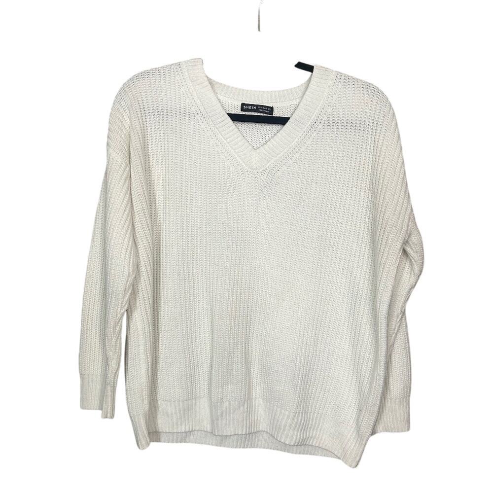 SHEIN White Knit Crocheted Oversized Comfy Lightweight Sweater Size M